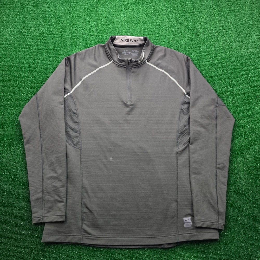Nike Pro Fitted Shirt Mens 2XL Gray Quarter Zip Pullover Long Sleeve 659808-211